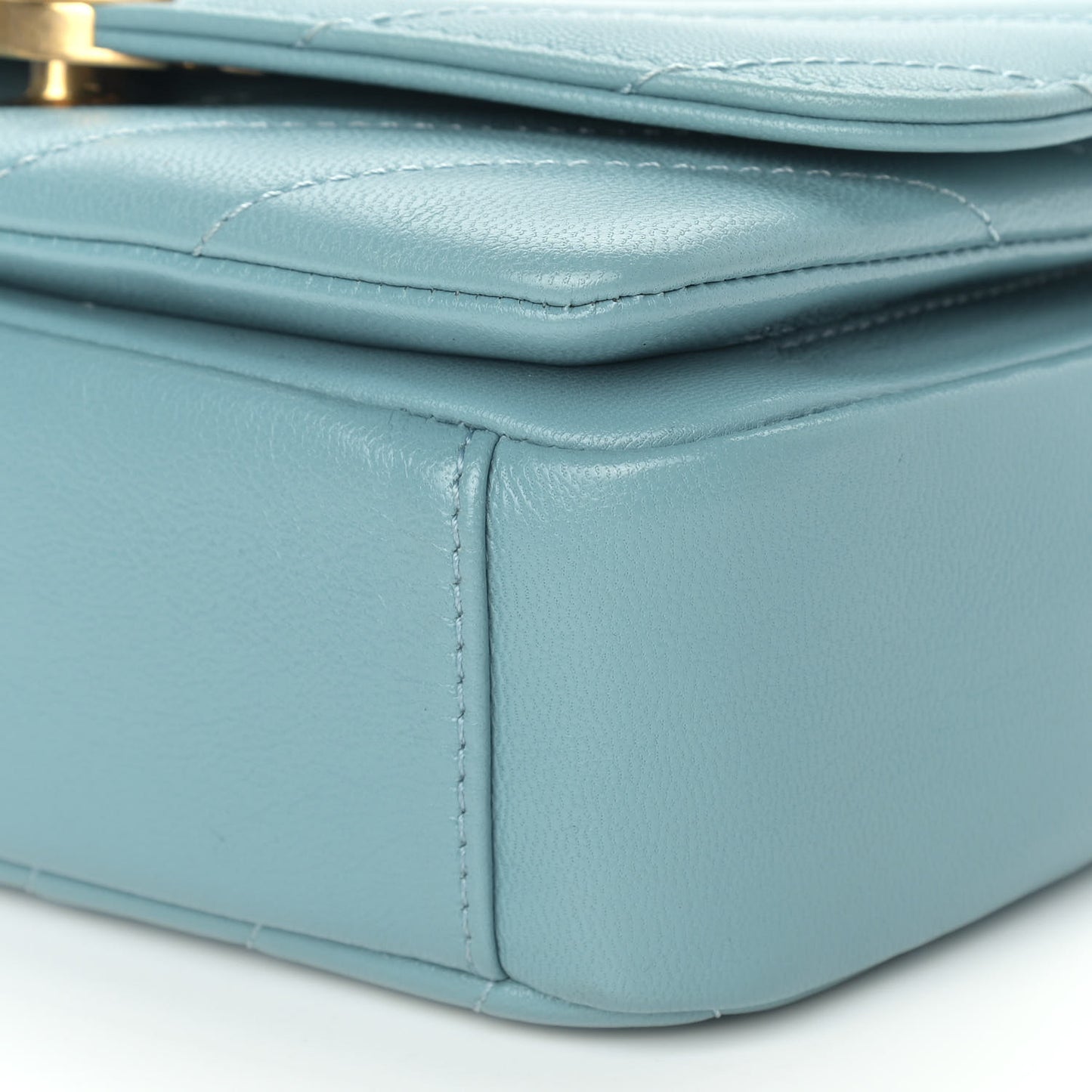 Lambskin Chevron Quilted Gold Top Handle Flap Bag Blue