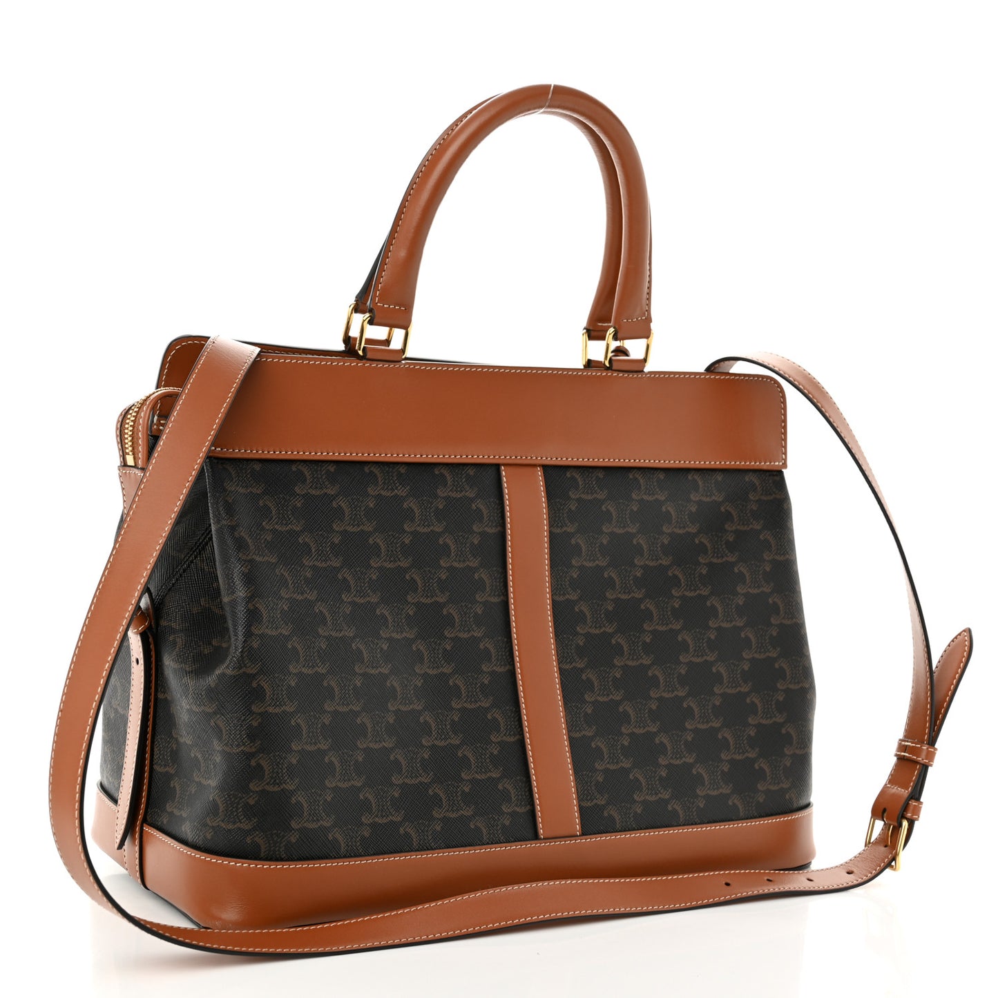 Triomphe Canvas Calfskin Cabas De France Handbag Tan