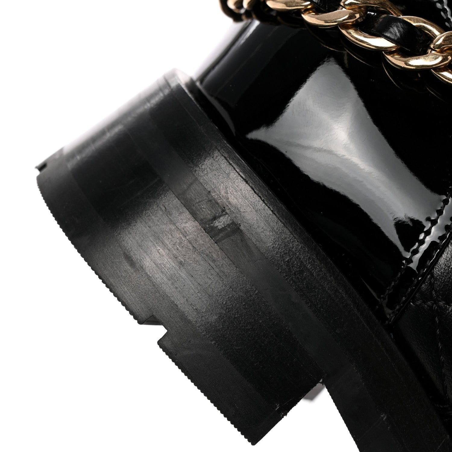 Chanel Shiny Calfskin Patent Quilted Chain Lace Up Combat Boots 37 Black 15 of 15