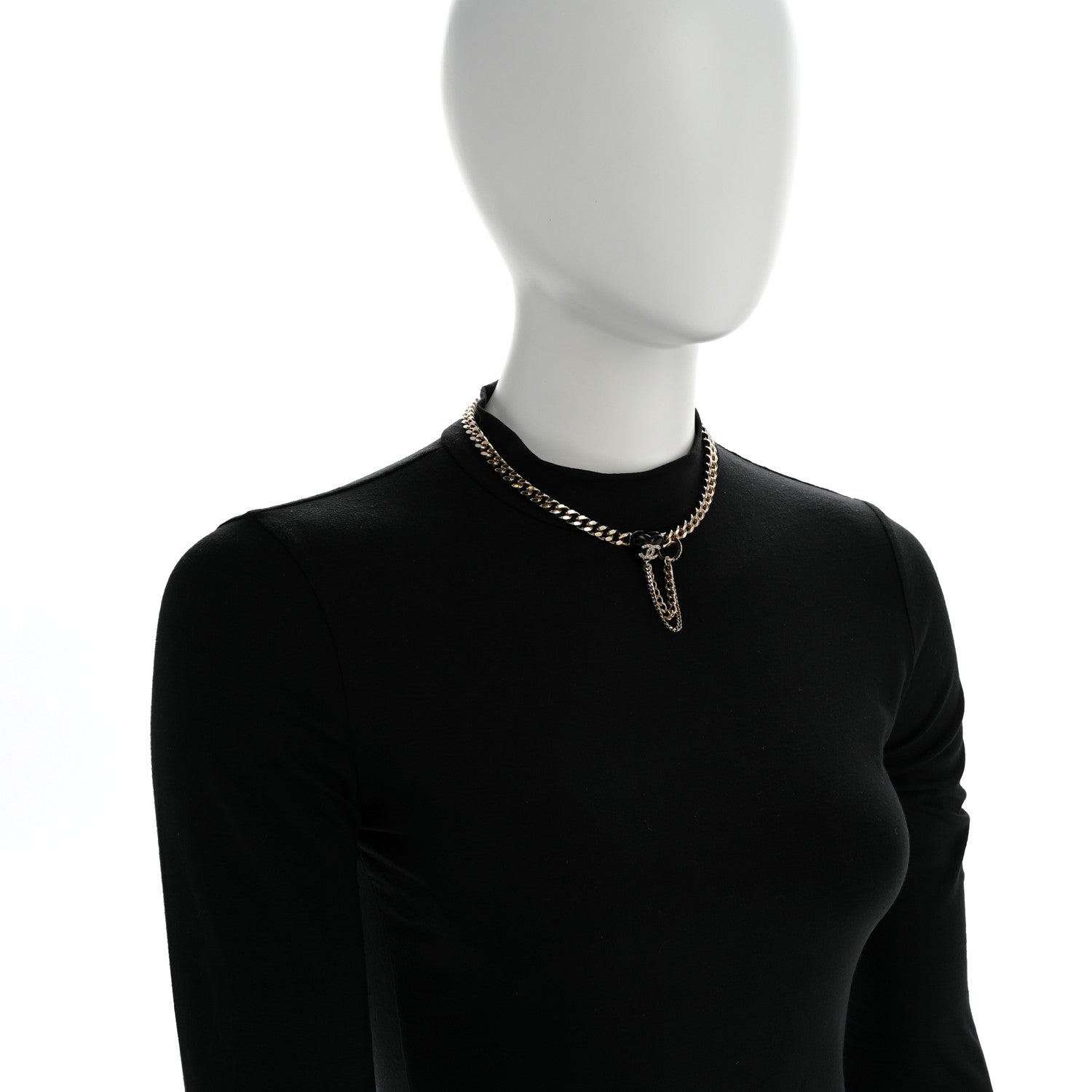 Chanel Metal Resin Crystal CC Heart Chain Choker Necklace Gold Black 2 of 6