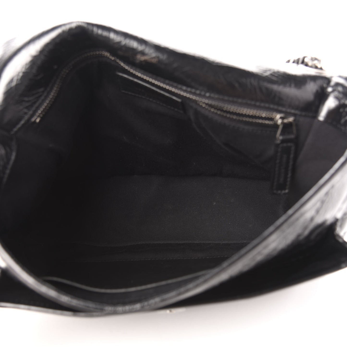 Crinkled Calfskin Matelasse Monogram Medium Niki Chain Satchel Black