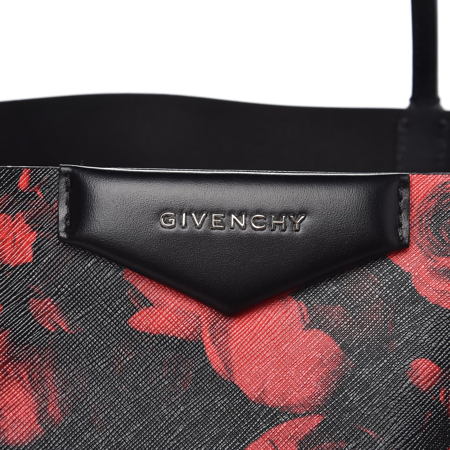 Textured Coated Canvas Floral Print Large Antigona Tote Black Red