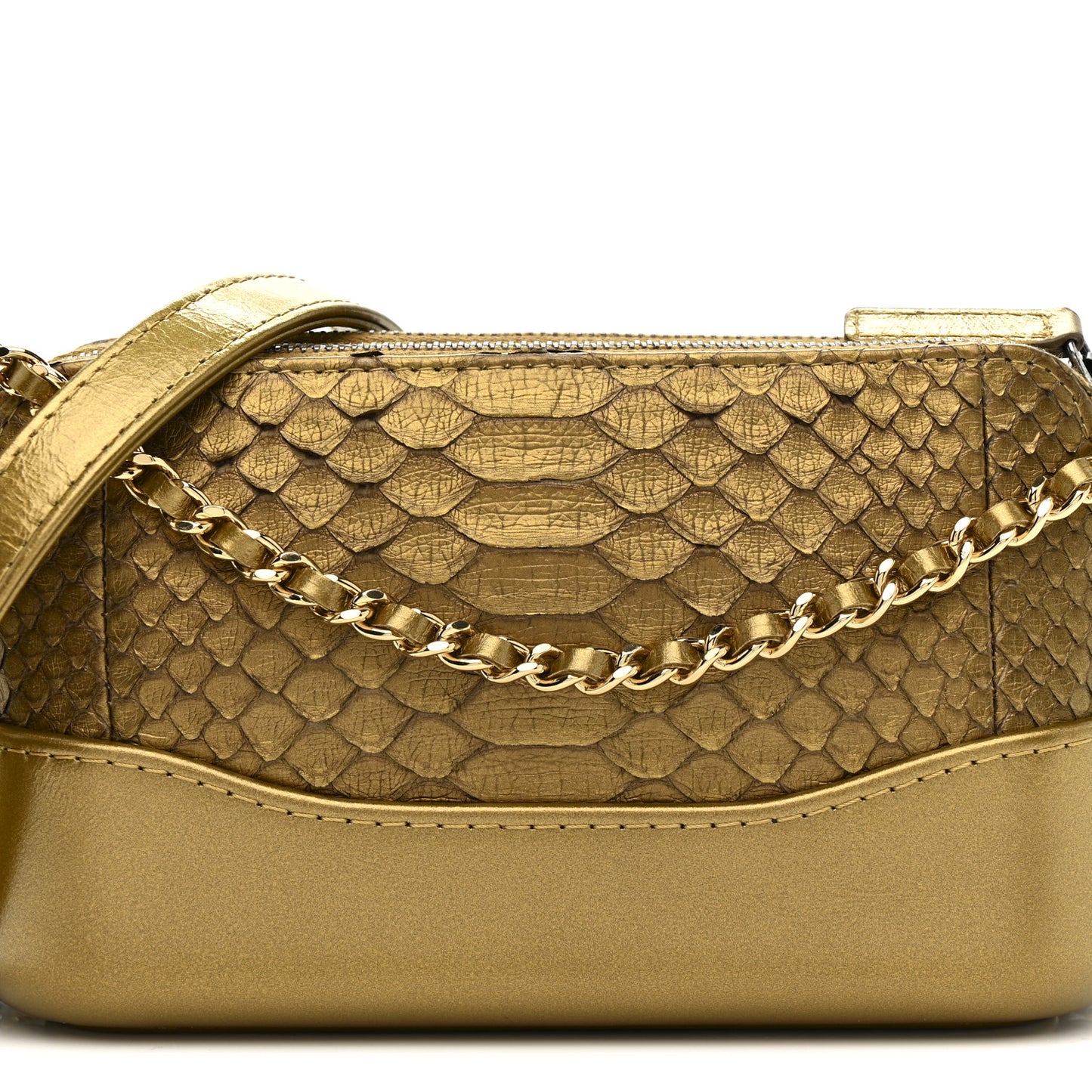 Metallic Snakeskin Small Gabrielle Clutch With Chain Gold