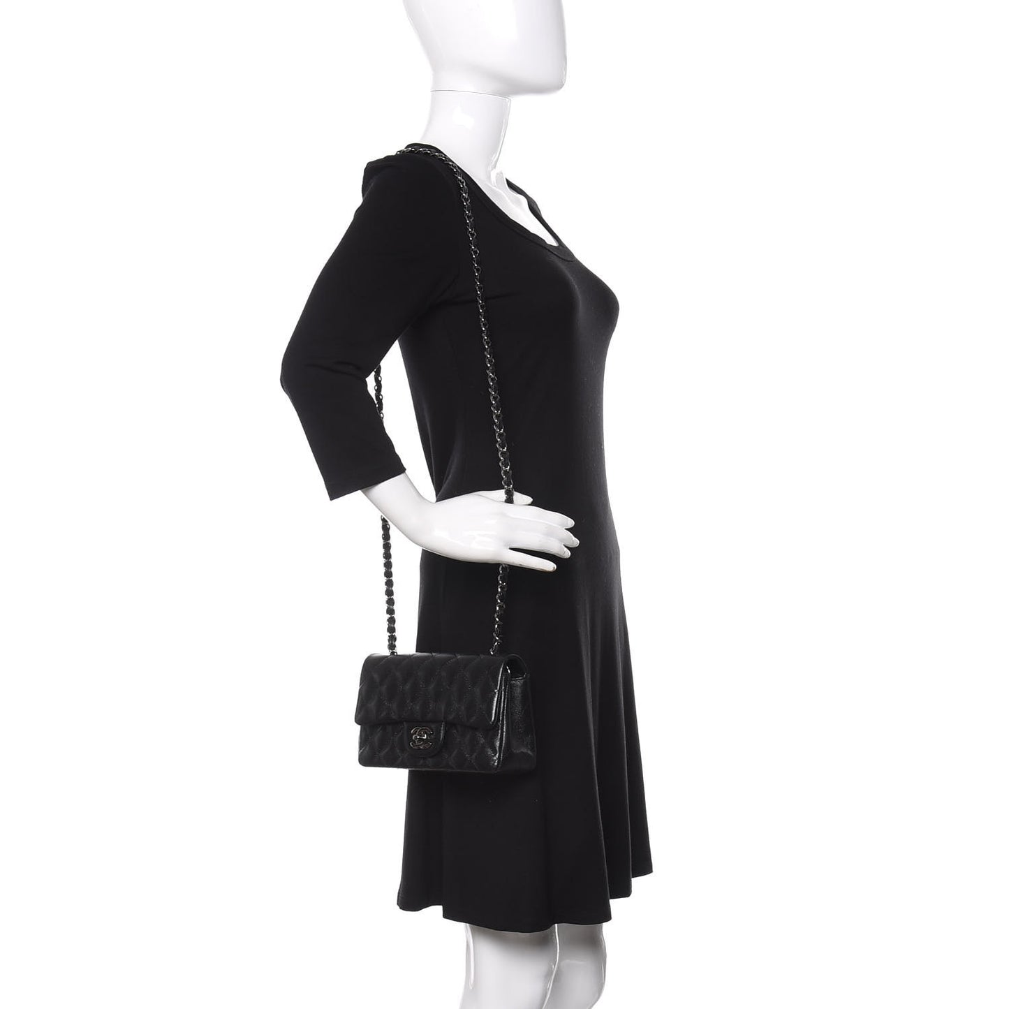 Iridescent Caviar Quilted Mini Rectangular Flap Black