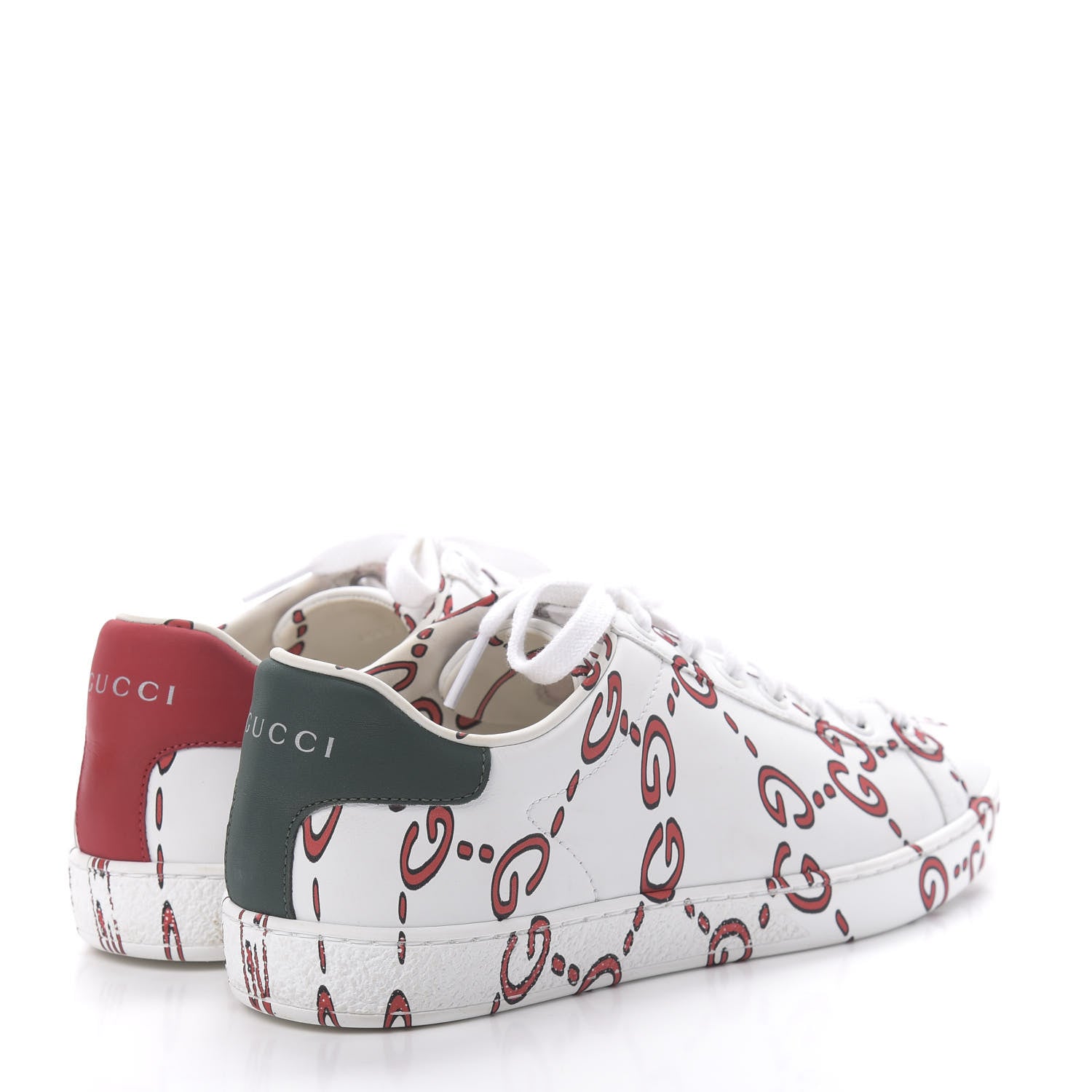 Gucci Calfskin GucciGhost Print Womens Ace Sneakers 37 White Hibiscus Red 4 of 9