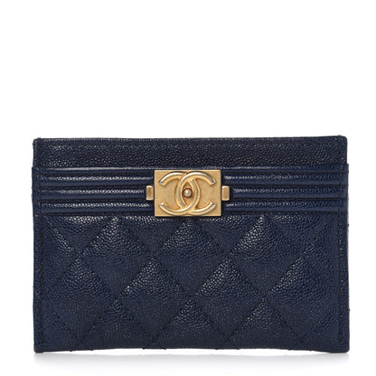 Chanel Caviar Quilted Boy Card Holder Blue 1 of 8