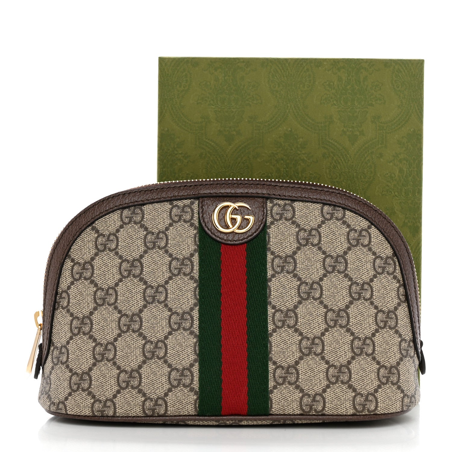 Gucci GG Supreme Monogram Textured Calfskin Web Large Ophidia Cosmetic Case Beige Ebony New Acero 8 of 8