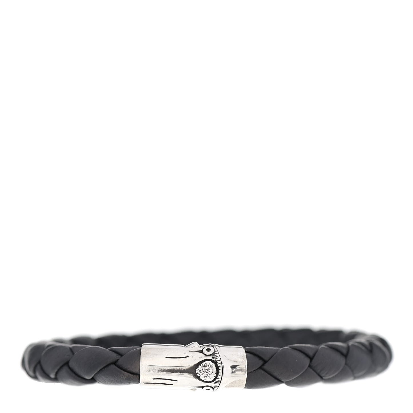 Sterling Silver Leather 8mm Braided Bamboo Station Bracelet Black