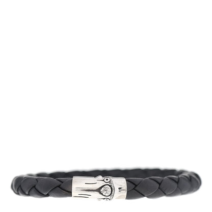 John Hardy Sterling Silver Leather 8mm Braided Bamboo Station Bracelet Black 1 of 7