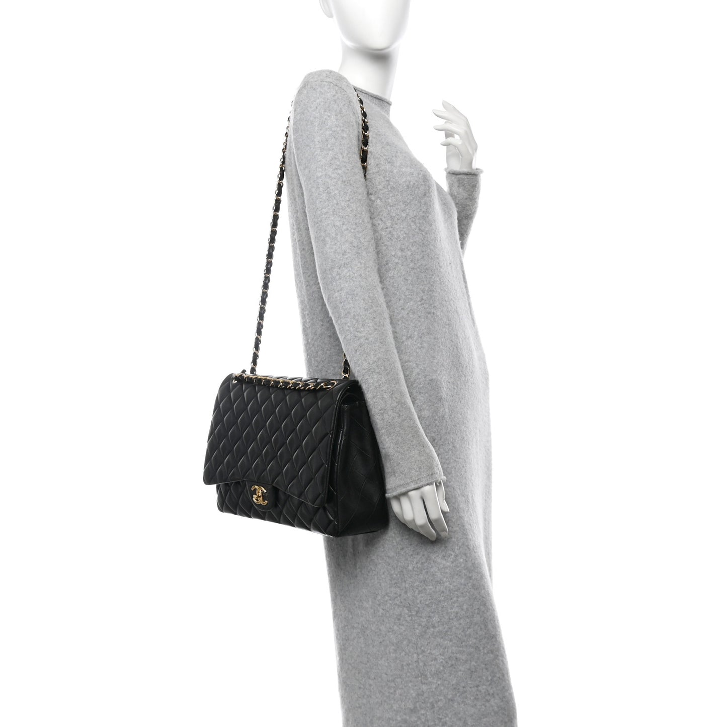 Lambskin Quilted Maxi Double Flap Black