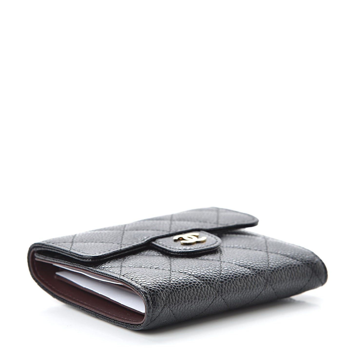 Caviar Quilted Compact Flap Wallet Black