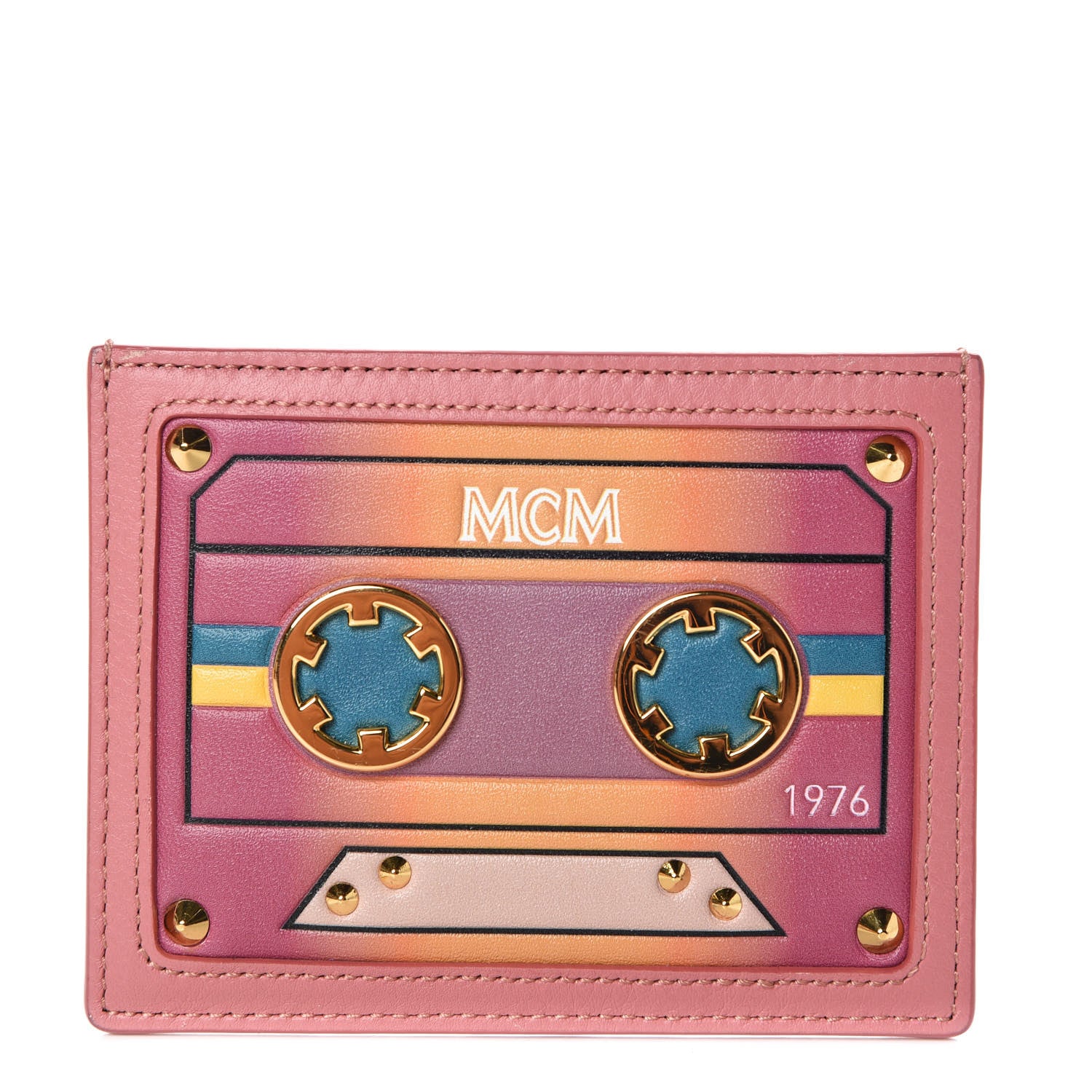 MCM Calfskin Cassette Mini Card Case Velvet Pink 1 of 7