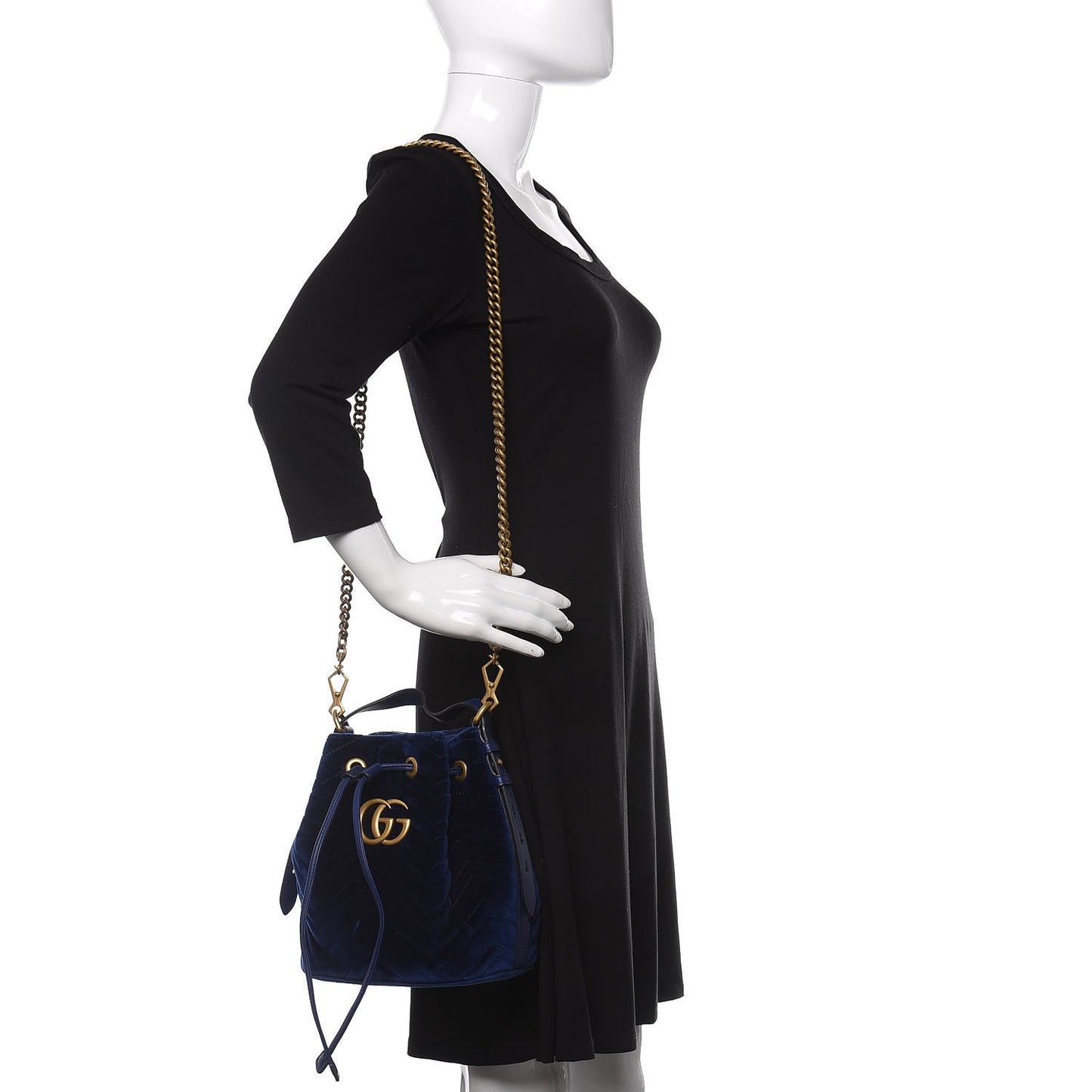 Velvet Matelasse GG Marmont Bucket Bag Cobalt Blue