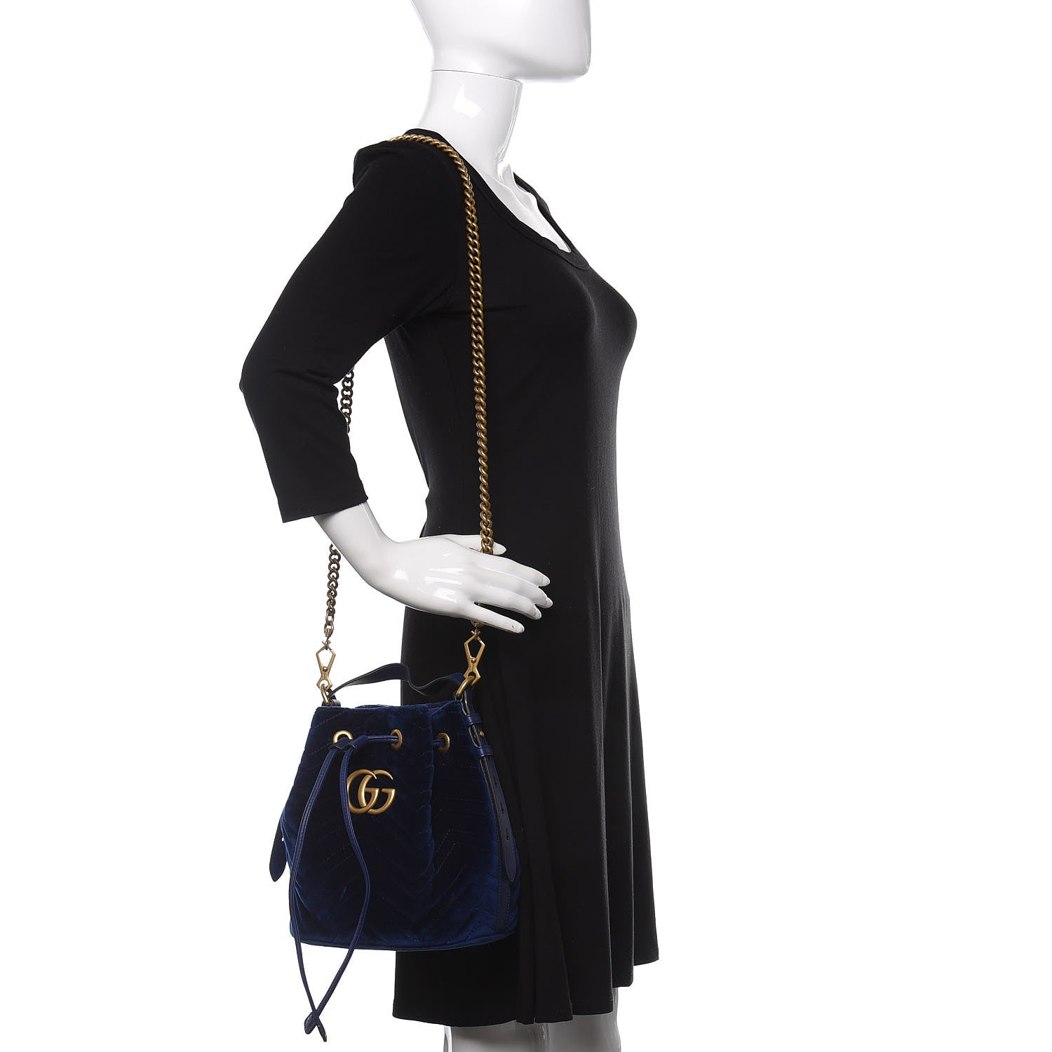 Gucci Velvet Matelasse GG Marmont Bucket Bag Cobalt Blue 2 of 13