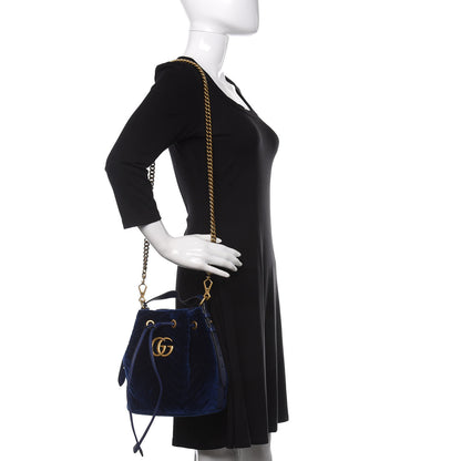 Gucci Velvet Matelasse GG Marmont Bucket Bag Cobalt Blue 2 of 13