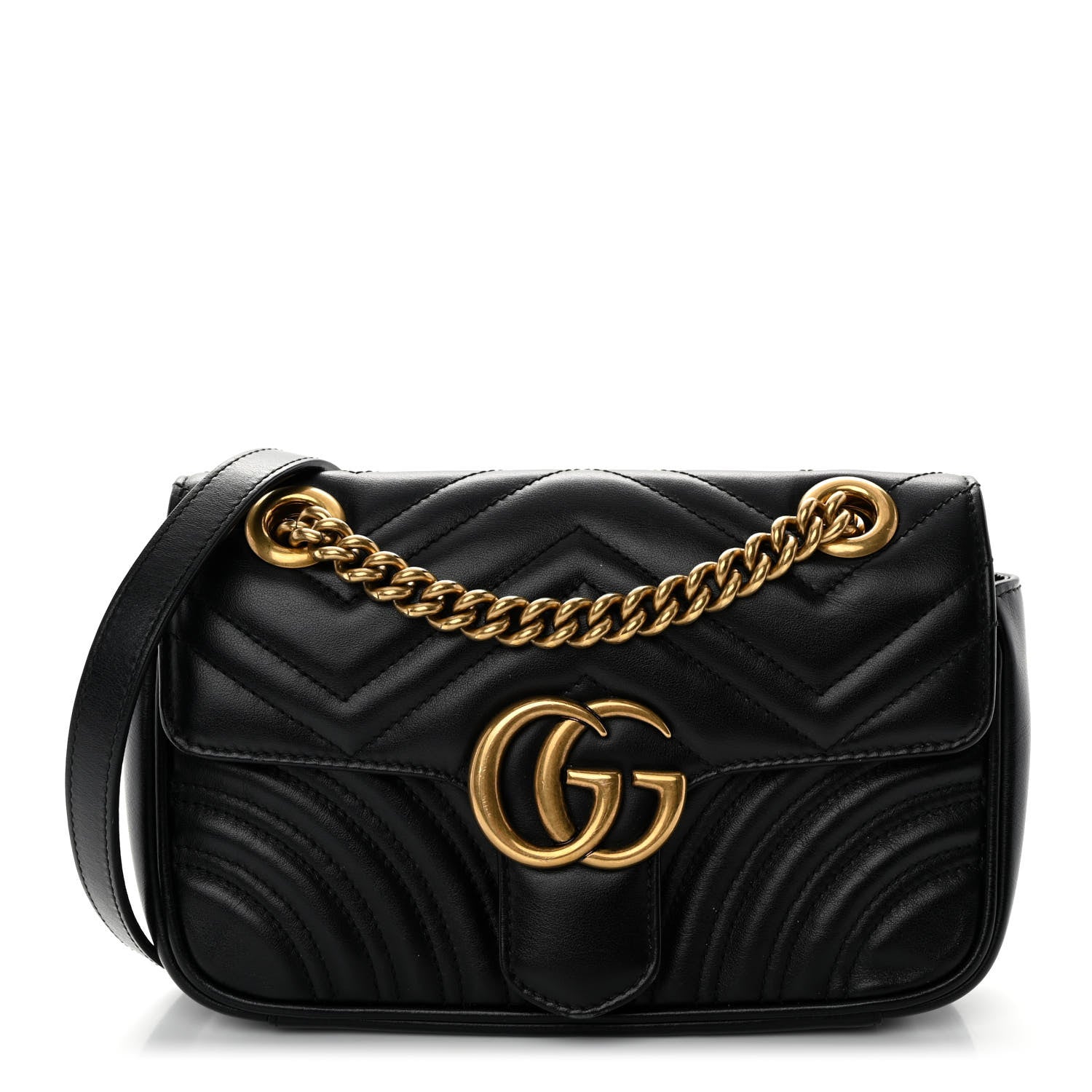 Gucci Calfskin Matelasse Mini GG Marmont Shoulder Bag Black 1 of 11