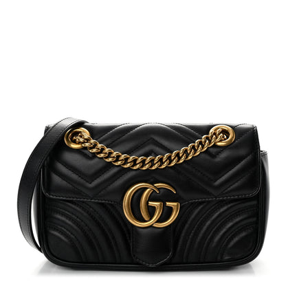 Gucci Calfskin Matelasse Mini GG Marmont Shoulder Bag Black 1 of 11