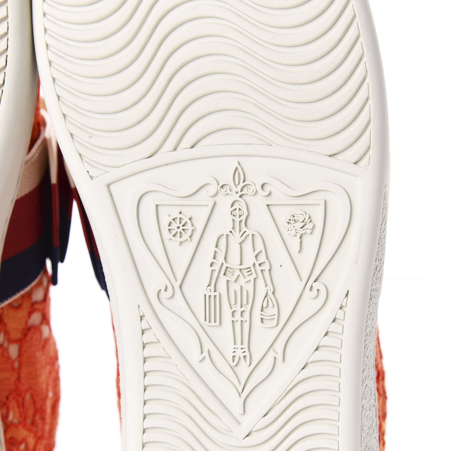 Gucci Lace Crystal Sylvie Web Flower Leaf Womens Ace Sneakers 35.5 Hot Orange Tan Beige 9 of 11