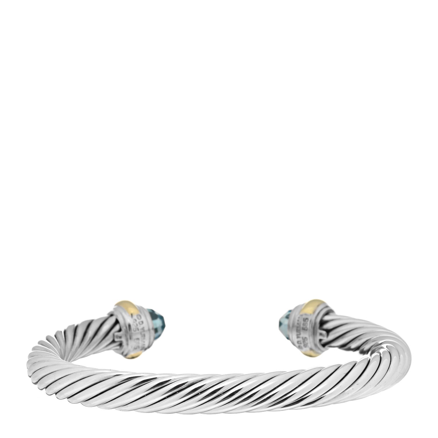 David Yurman Sterling Silver 14K Yellow Gold Blue Topaz 7mm Cable Classics Bracelet 2 of 3