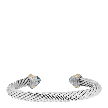 David Yurman Sterling Silver 14K Yellow Gold Blue Topaz 7mm Cable Classics Bracelet 2 of 3