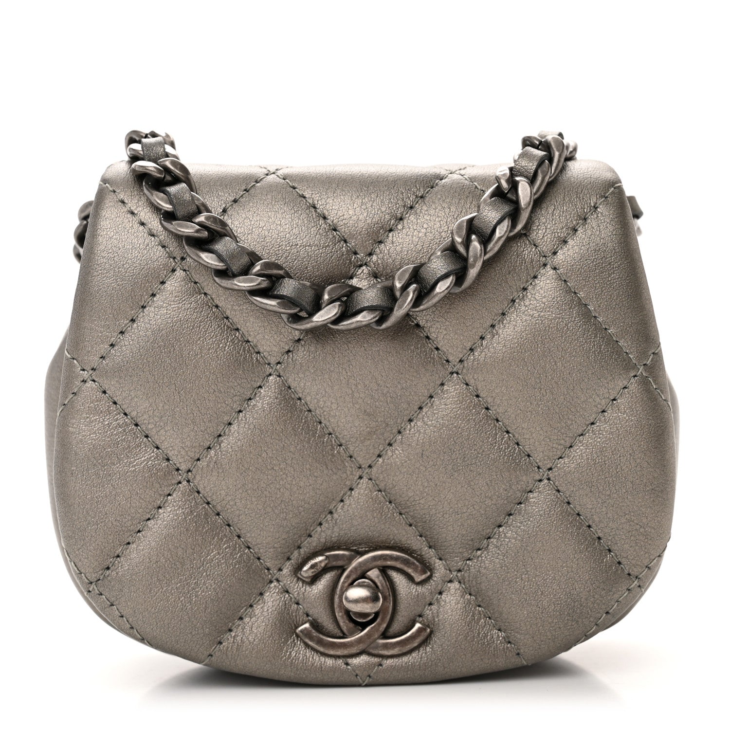 Chanel Metallic Calfskin Quilted Mini Coco Mail Clutch Ruthenium 1 of 10