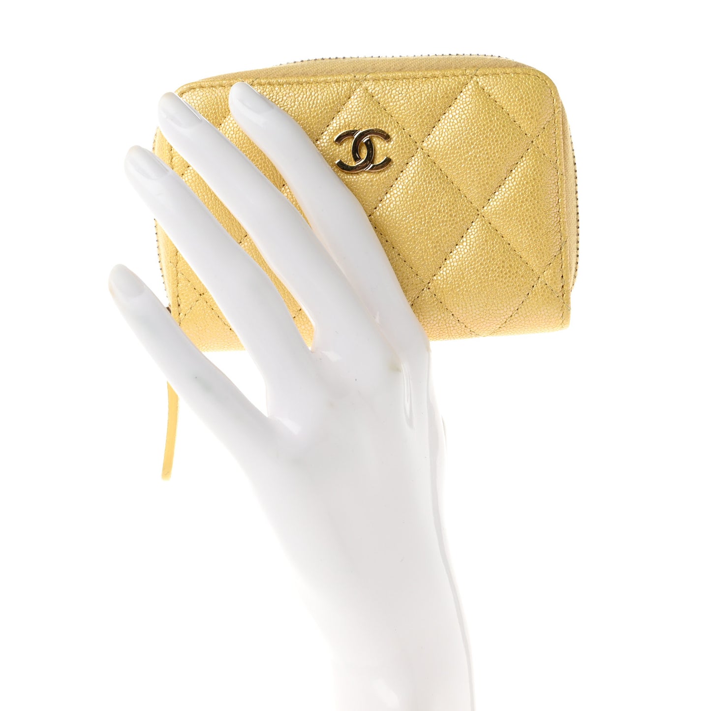 Iridescent Caviar Quilted Zip Coin Purse Yellow