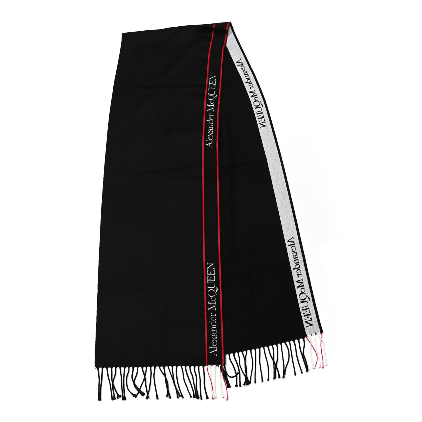 Wool Cashmere Logo Scarf Black Red White