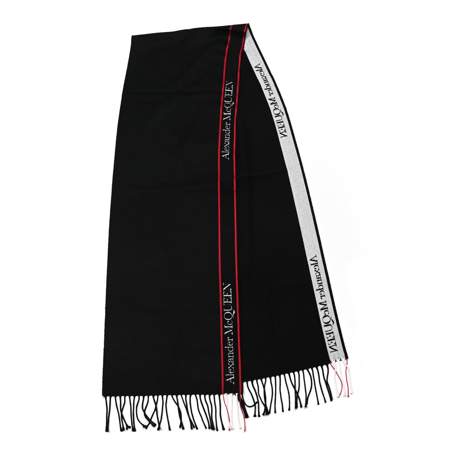 Alexander McQueen Wool Cashmere Logo Scarf Black Red White 2 of 4