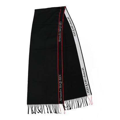 Alexander McQueen Wool Cashmere Logo Scarf Black Red White 2 of 4