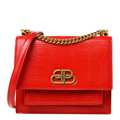 Balenciaga Patent Calfskin Lizard Embossed Sharp S Chain Satchel Vivid Red 1 of 9