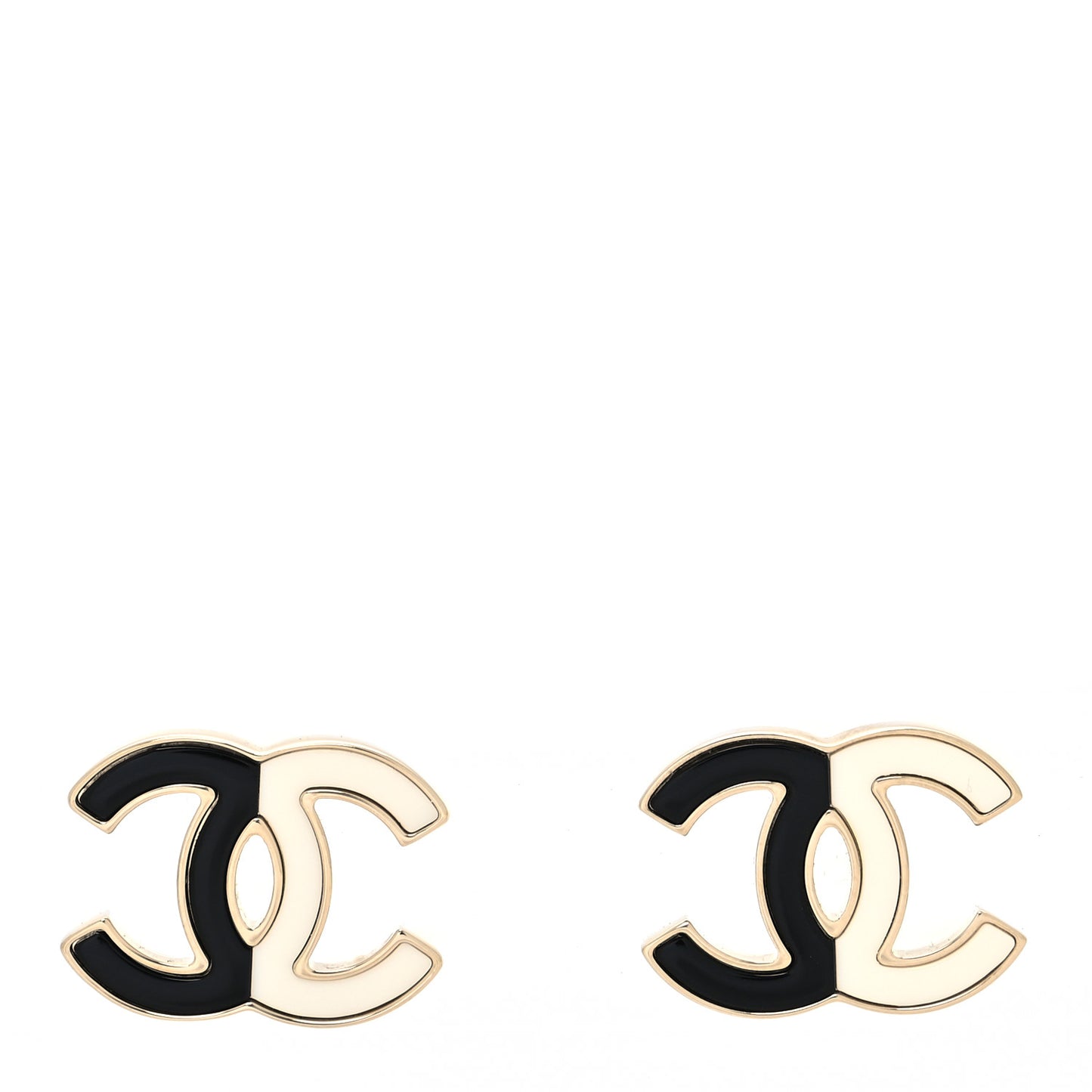 Enamel CC Earrings Gold Black White