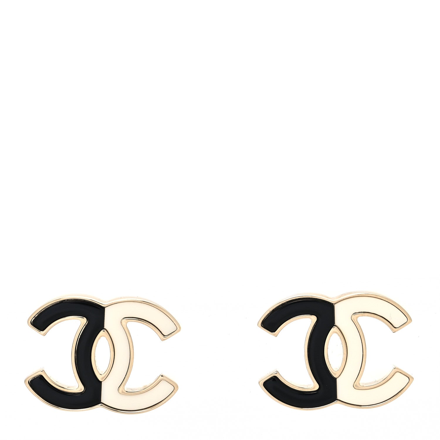 Chanel Enamel CC Earrings Gold Black White 1 of 5