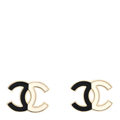 Chanel Enamel CC Earrings Gold Black White 1 of 5