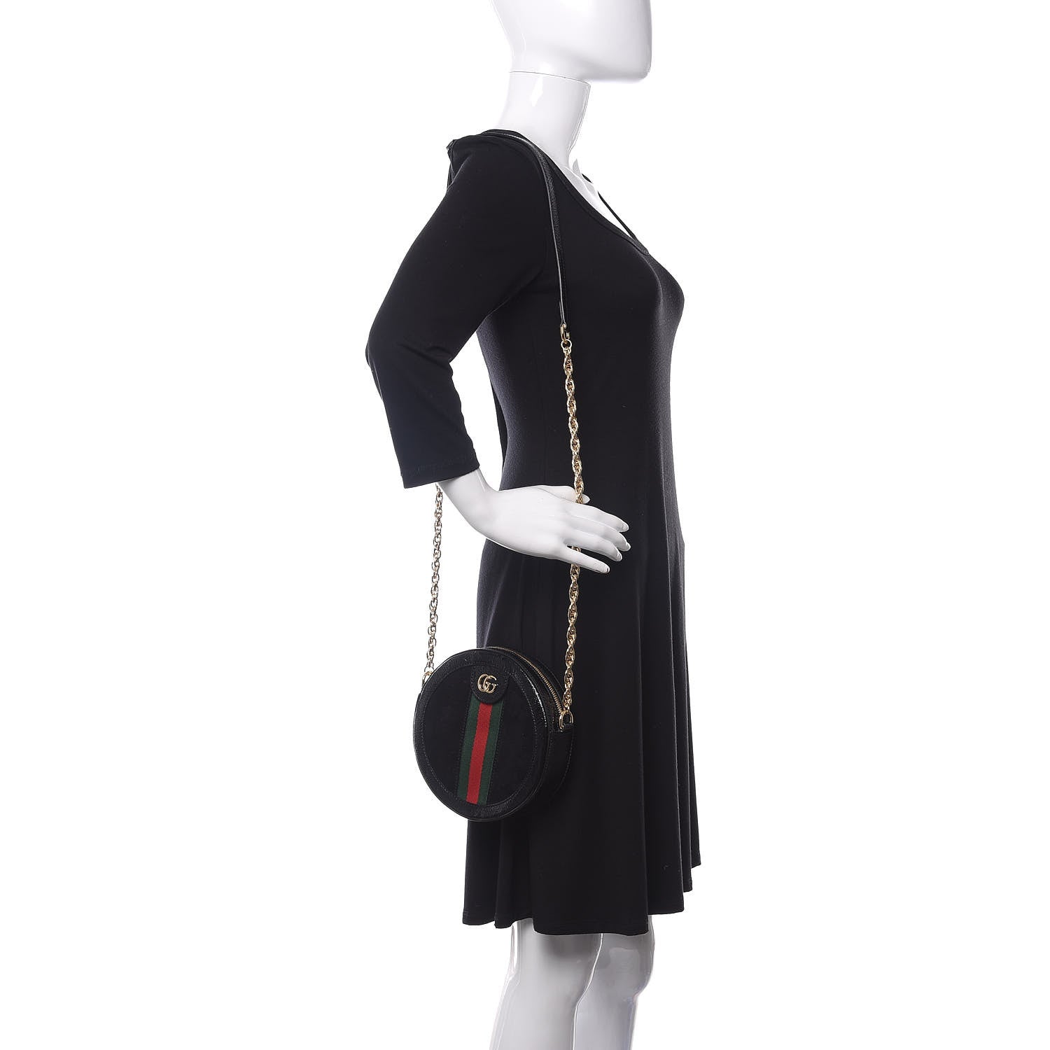 Gucci Suede Patent Web Mini Ophidia Round Shoulder Bag Black 2 of 10