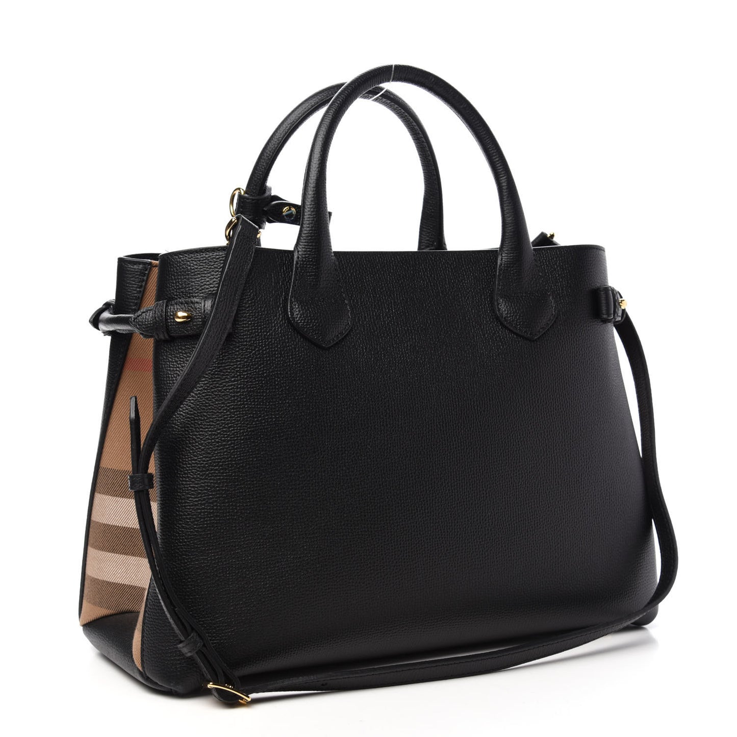 Grainy Calfskin House Check Medium Banner Tote Black