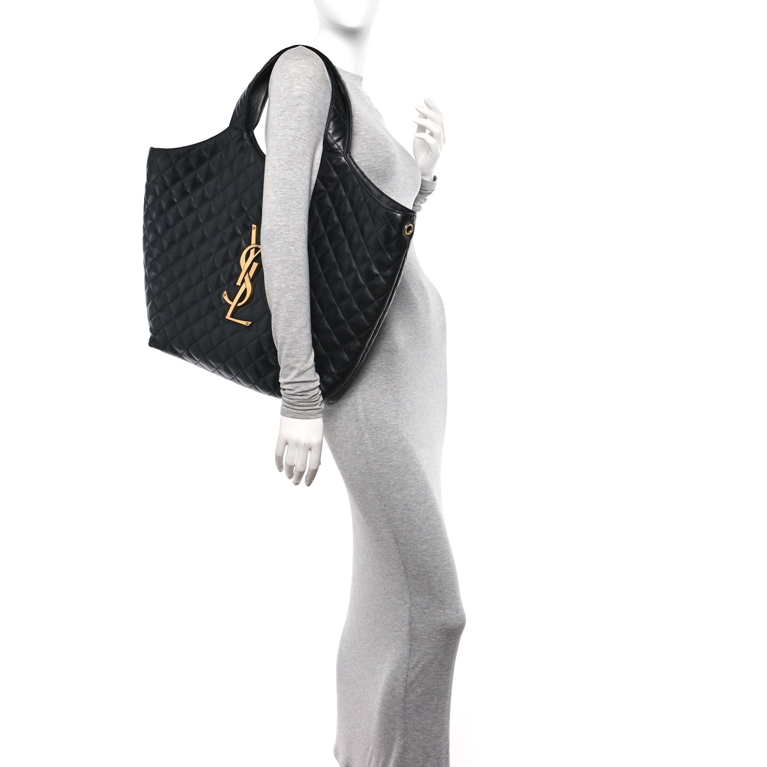 Saint Laurent Lambskin Quilted Maxi Icare Shopping Tote Black 2 of 12