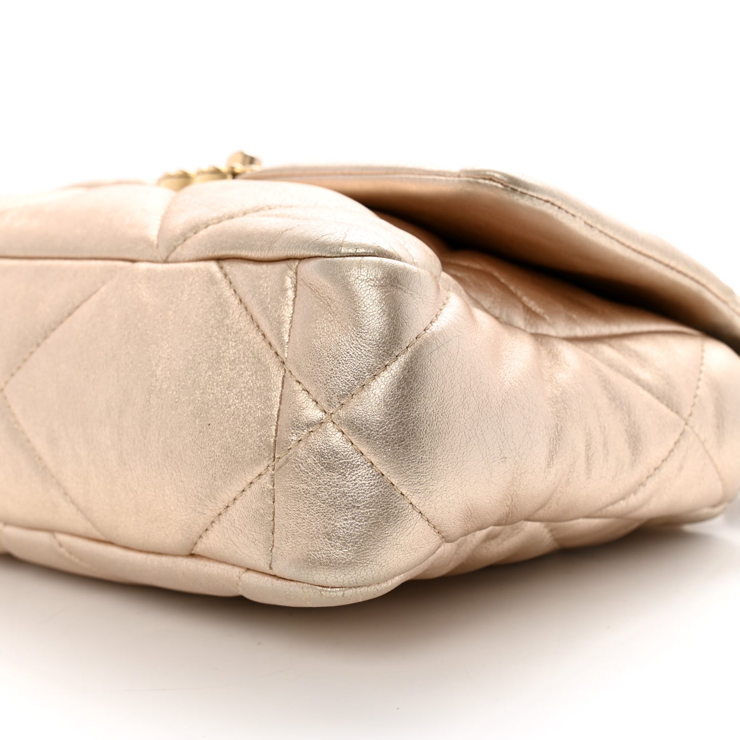 Metallic Lambskin Quilted Medium Chanel 19 Flap Gold