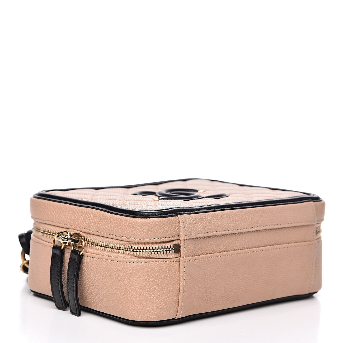 Caviar Quilted Medium CC Filigree Vanity Case Beige Black
