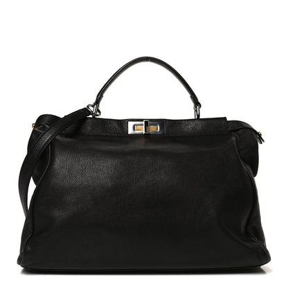 Fendi Goatskin Zucca Large Peekaboo Iconic Satchel Black Tobacco 1 of 12