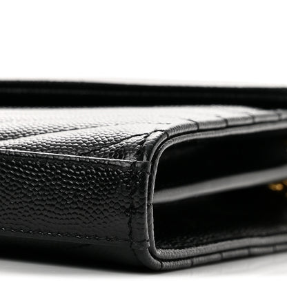 Saint Laurent Grain De Poudre Matelasse Chevron Monogram Envelope Chain Wallet Black 10 of 12