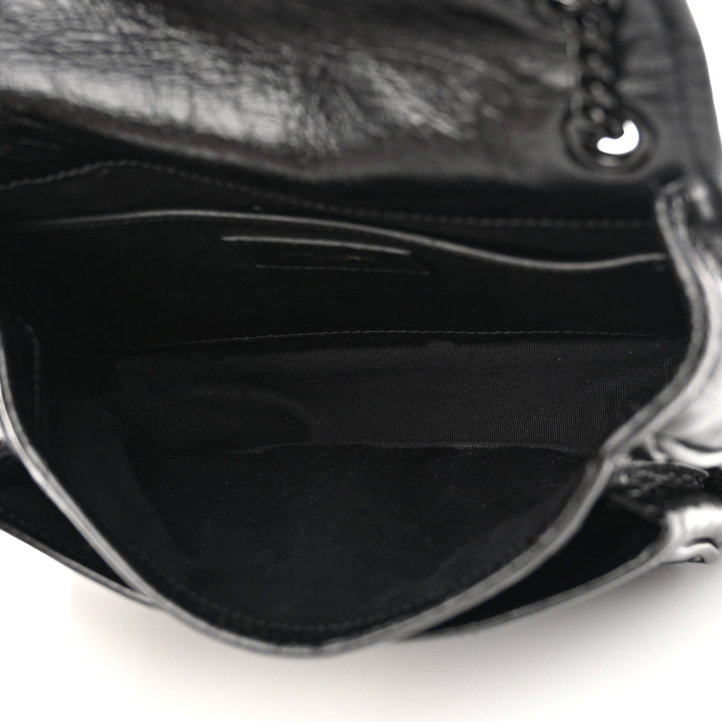 Crinkled Calfskin Matelasse Monogram Baby Niki Chain Satchel Black