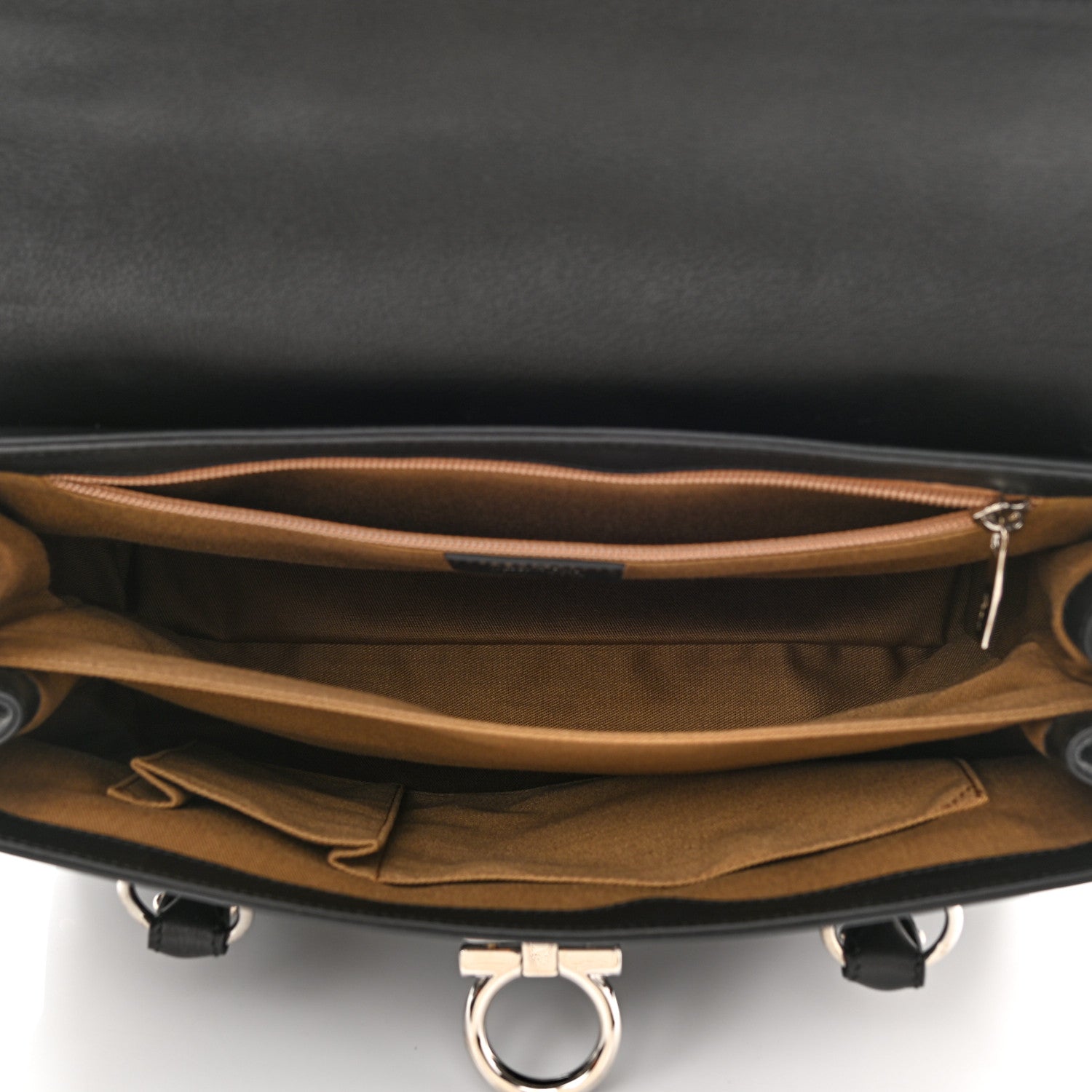 Salvatore Ferragamo Calfskin Gancini Top Handle Satchel Black 5 of 10