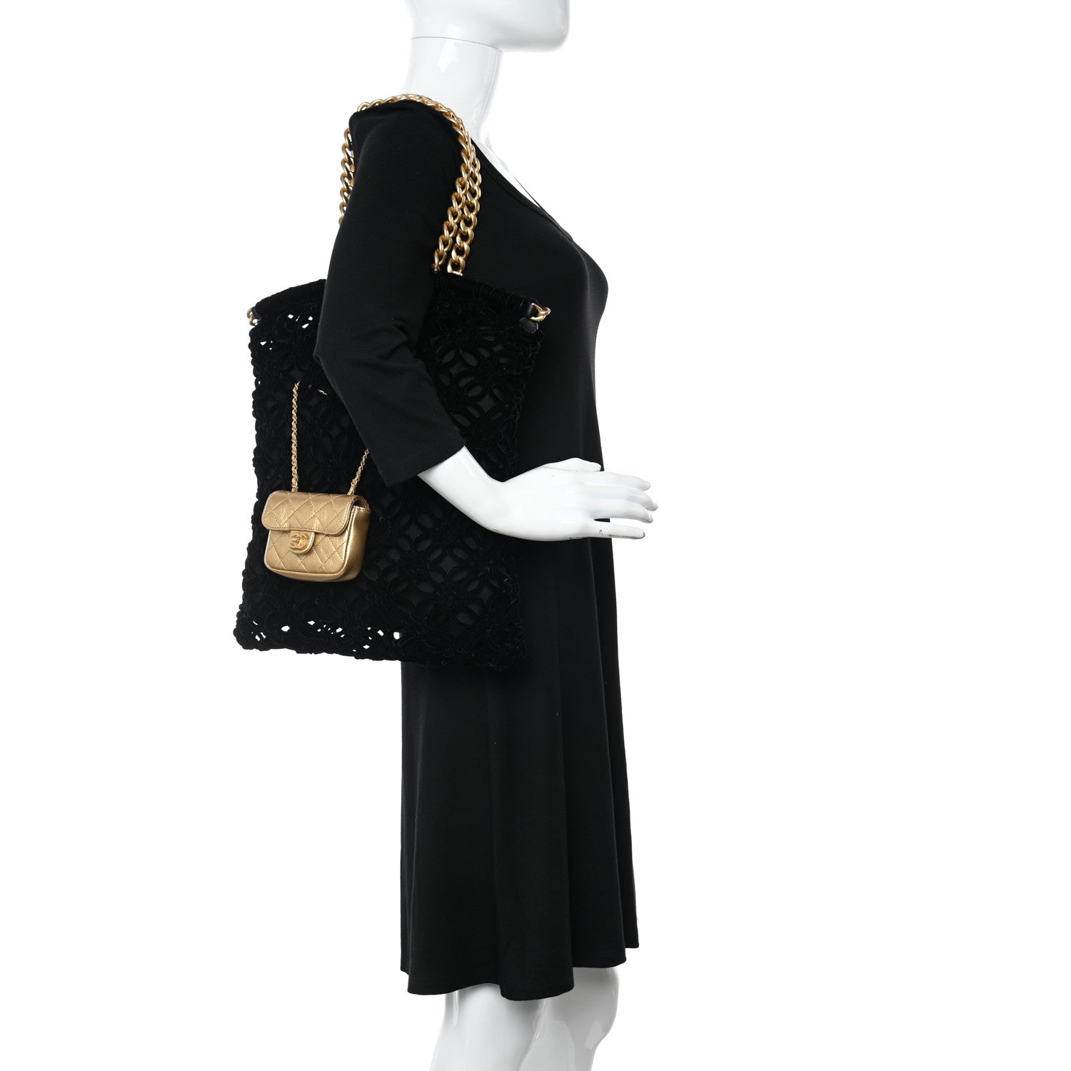 Chanel Braided Velvet Metallic Lambskin Precious Net Tote Black 2 of 11