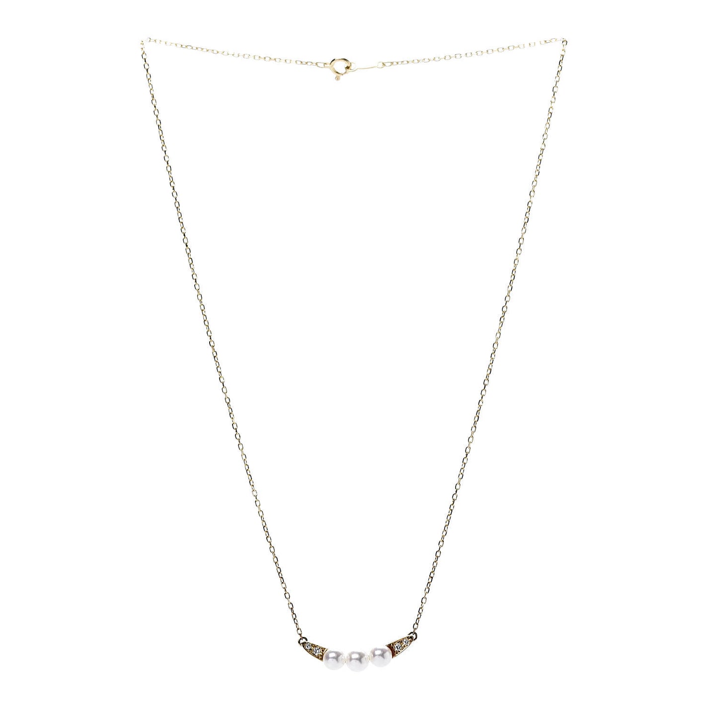 18K Yellow Gold Diamond Akoya Pearl 5mm Bar Pendant Necklace