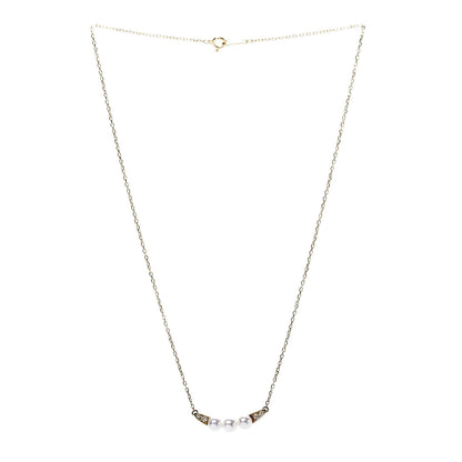 Mikimoto 18K Yellow Gold Diamond Akoya Pearl 5mm Bar Pendant Necklace 3 of 6