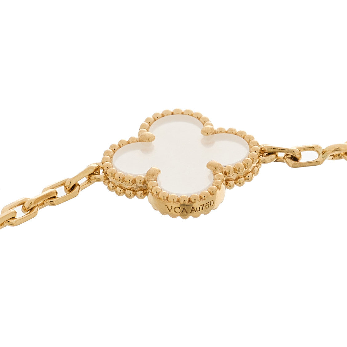 Van Cleef & Arpels 18K Yellow Gold Rock Crystal 5 Motifs Vintage Alhambra Bracelet 7 of 9
