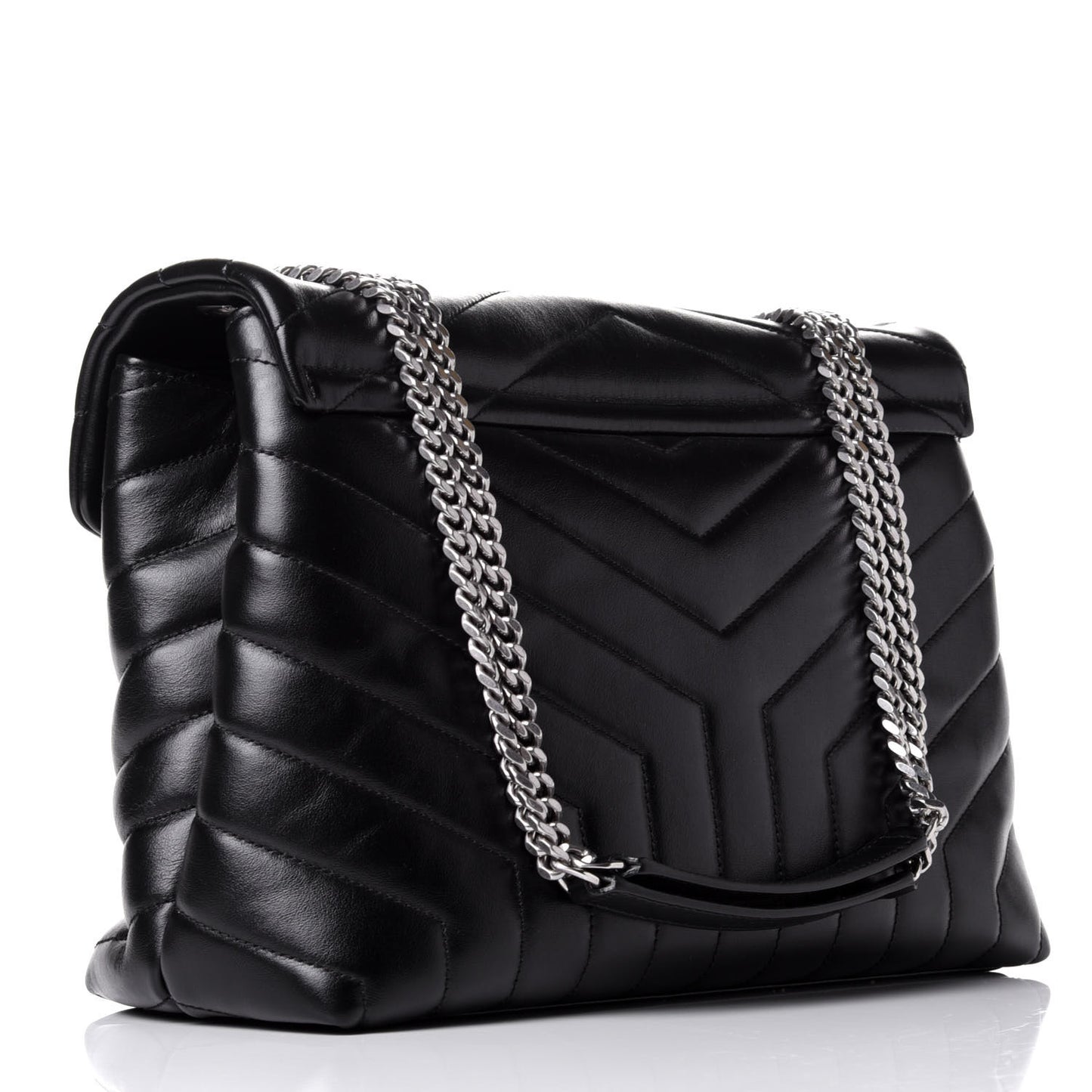 Calfskin Y Quilted Monogram Medium Loulou Chain Satchel Black