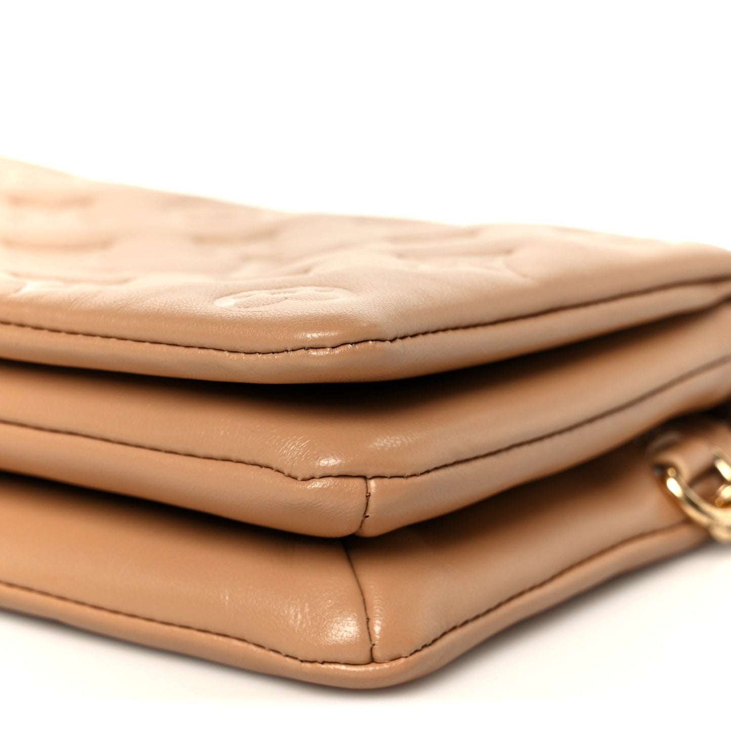 Lambskin Embossed Monogram Pochette Coussin Camel