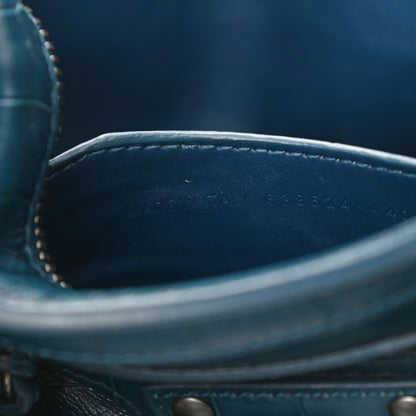 Balenciaga Calfskin Crocodile Embossed Neo Classic Silver Hardware Mini City Dark Petrol Blue 8 of 15