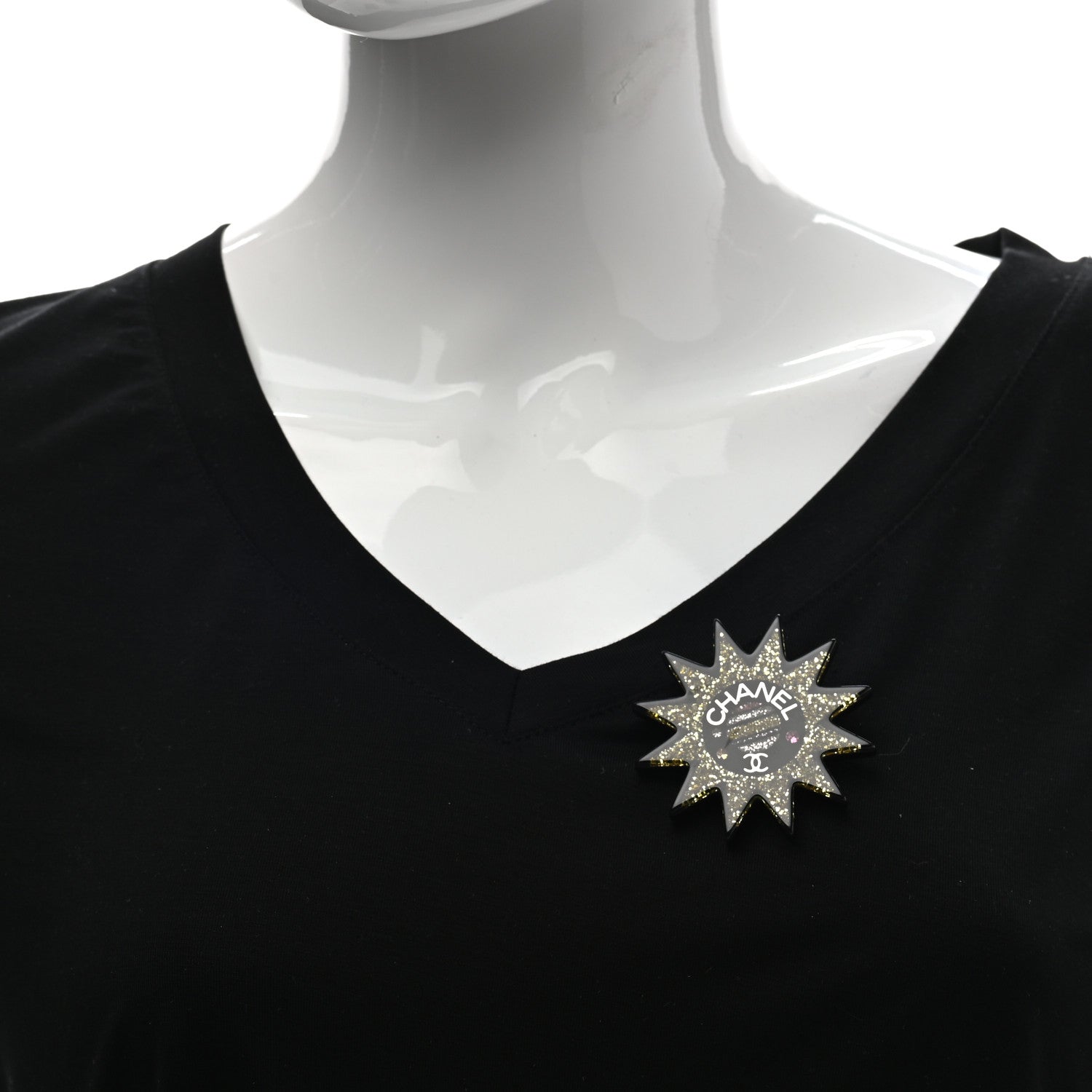 Chanel Resin Glitter CC Star Brooch Black Gold 2 of 5
